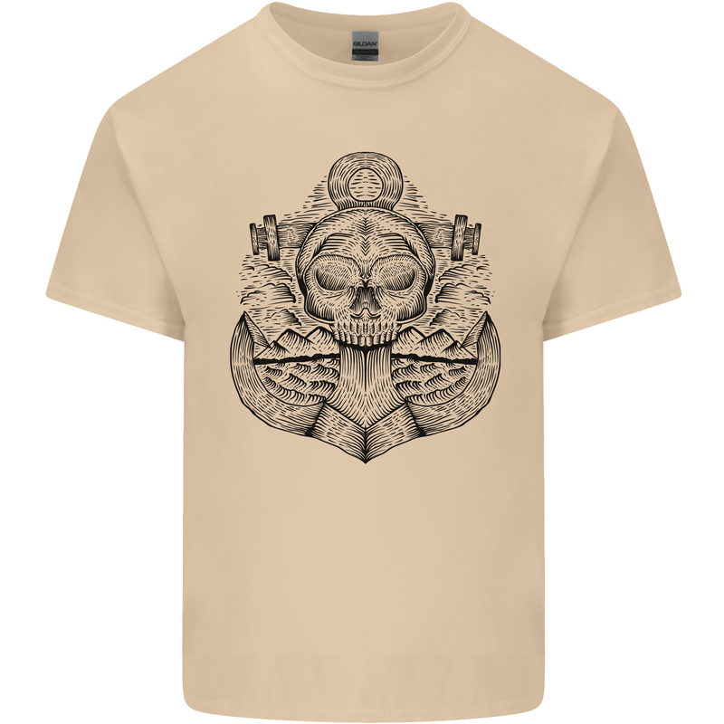Anchor Skull Sailor Sailing Captain Pirate Ship Mens Cotton T-Shirt Tee Top Sand