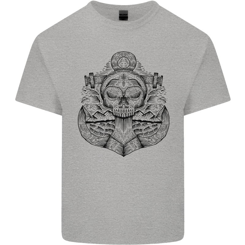 Anchor Skull Sailor Sailing Captain Pirate Ship Mens Cotton T-Shirt Tee Top Sports Grey