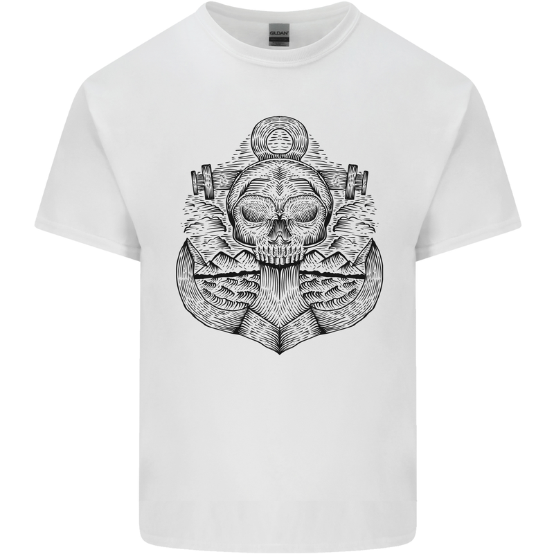 Anchor Skull Sailor Sailing Captain Pirate Ship Mens Cotton T-Shirt Tee Top White