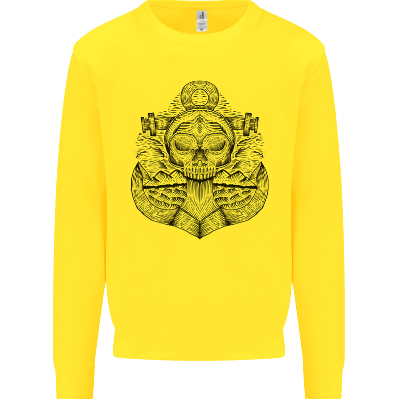Anchor Skull Sailor Sailing Captain Pirate Ship Mens Sweatshirt Jumper Yellow