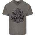 Anchor Skull Sailor Sailing Captain Pirate Ship Mens V-Neck Cotton T-Shirt Charcoal