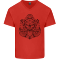 Anchor Skull Sailor Sailing Captain Pirate Ship Mens V-Neck Cotton T-Shirt Red