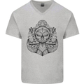 Anchor Skull Sailor Sailing Captain Pirate Ship Mens V-Neck Cotton T-Shirt Sports Grey