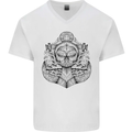 Anchor Skull Sailor Sailing Captain Pirate Ship Mens V-Neck Cotton T-Shirt White