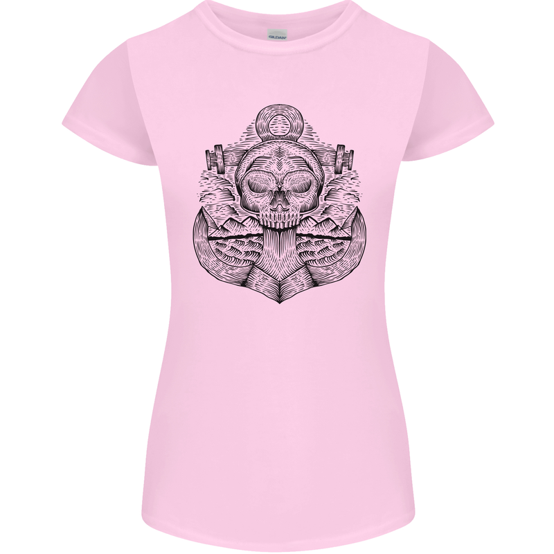 Anchor Skull Sailor Sailing Captain Pirate Ship Womens Petite Cut T-Shirt Light Pink