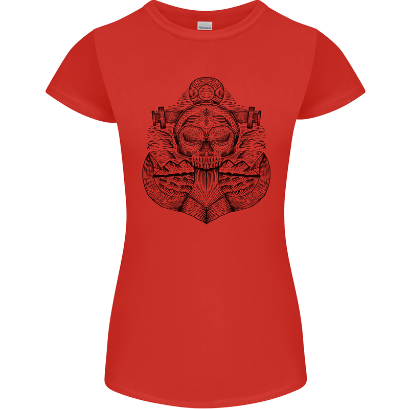 Anchor Skull Sailor Sailing Captain Pirate Ship Womens Petite Cut T-Shirt Red
