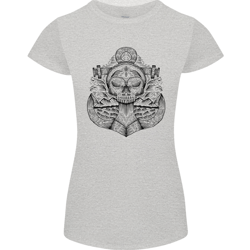Anchor Skull Sailor Sailing Captain Pirate Ship Womens Petite Cut T-Shirt Sports Grey