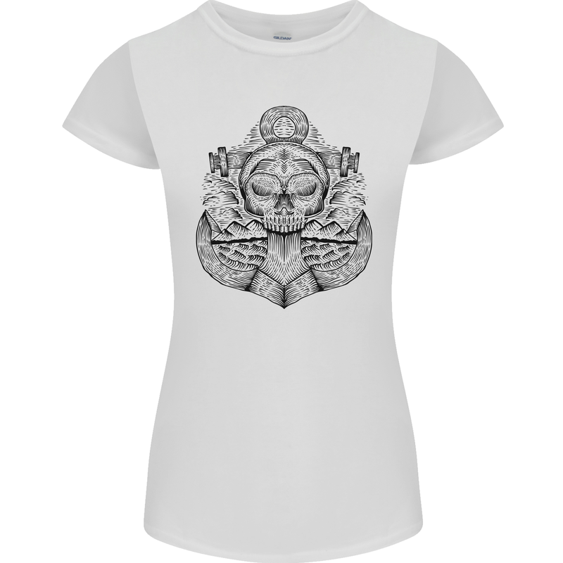 Anchor Skull Sailor Sailing Captain Pirate Ship Womens Petite Cut T-Shirt White
