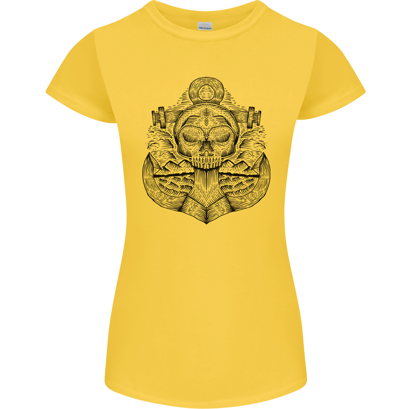 Anchor Skull Sailor Sailing Captain Pirate Ship Womens Petite Cut T-Shirt Yellow