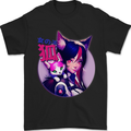 Anime Cat Girl Mens T-Shirt 100% Cotton Black