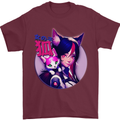 Anime Cat Girl Mens T-Shirt 100% Cotton Maroon