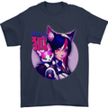 Anime Cat Girl Mens T-Shirt 100% Cotton Navy Blue