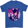 Anime Cat Girl Mens T-Shirt 100% Cotton Royal Blue