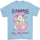 Anime Gamer Girl Gaming Video Games Mens T-Shirt 100% Cotton Light Blue