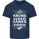 Anime Video Games & Food Funny Mens V-Neck Cotton T-Shirt Navy Blue