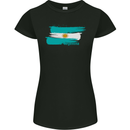 Argentina Football Distressed Flag Womens Petite Cut T-Shirt Black