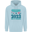 Arriving 2023 New Baby Pregnancy Pregnant Childrens Kids Hoodie Light Blue