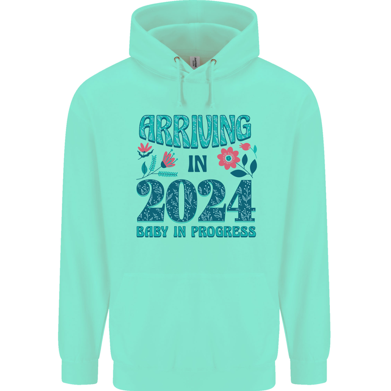 Arriving 2024 New Baby Pregnancy Pregnant Childrens Kids Hoodie Peppermint