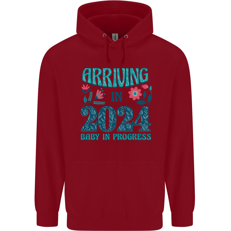 Arriving 2024 New Baby Pregnancy Pregnant Childrens Kids Hoodie Red