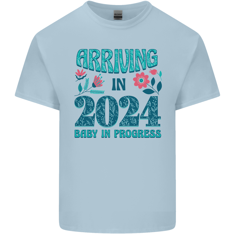Arriving 2024 New Baby Pregnancy Pregnant Kids T-Shirt Childrens Light Blue