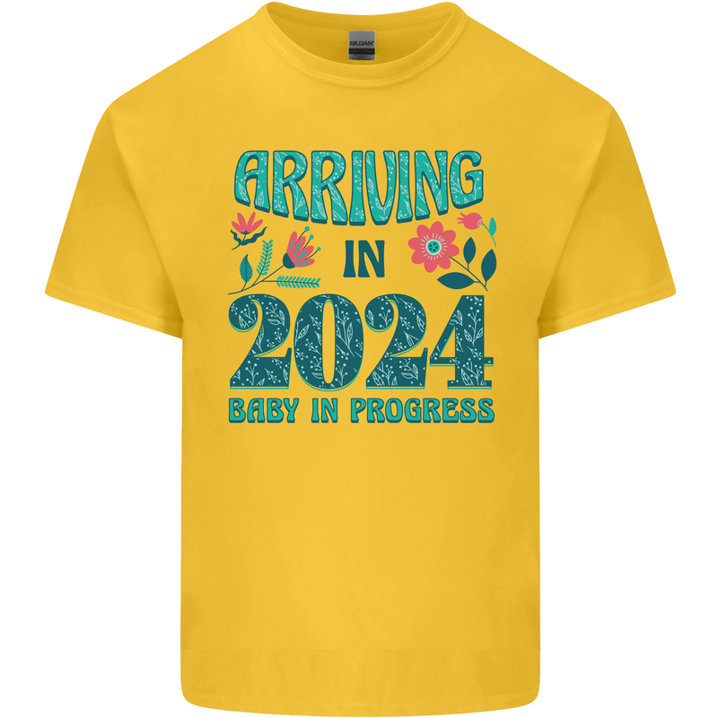 Arriving 2024 New Baby Pregnancy Pregnant Kids T-Shirt Childrens Yellow