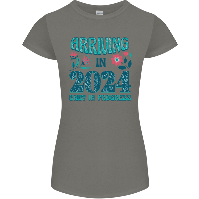 Arriving 2024 New Baby Pregnancy Pregnant Womens Petite Cut T-Shirt Charcoal