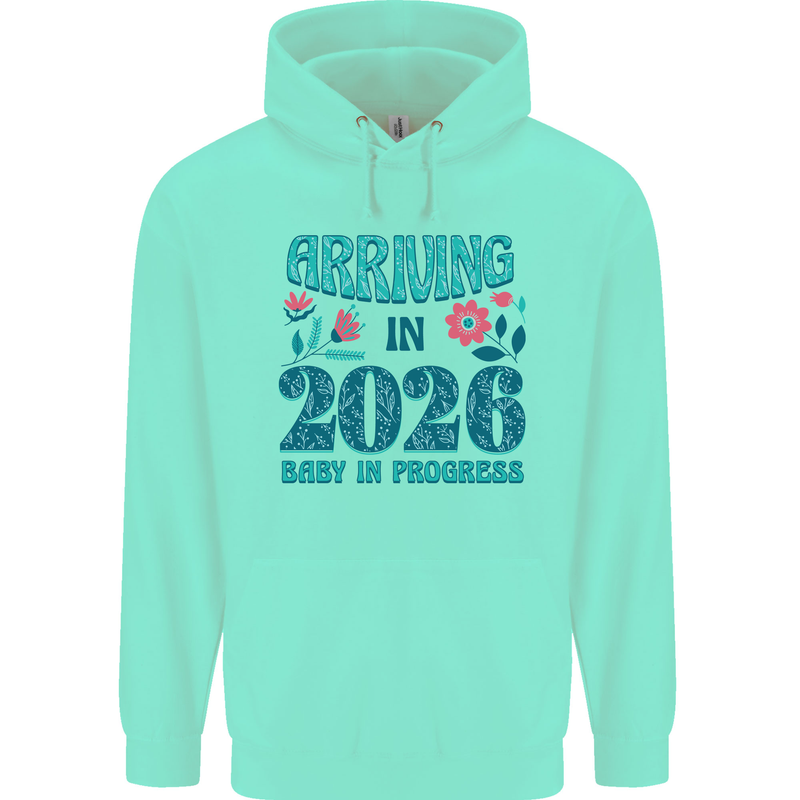 Arriving 2026 New Baby Pregnancy Pregnant Childrens Kids Hoodie Peppermint