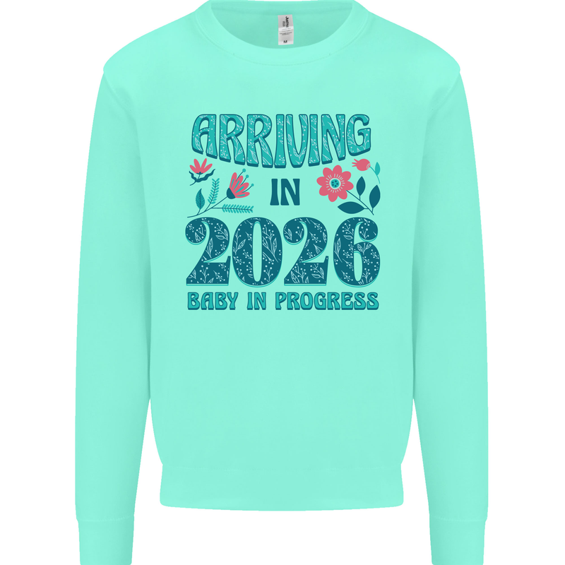 Arriving 2026 New Baby Pregnancy Pregnant Kids Sweatshirt Jumper Peppermint