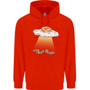 Bacon Abduction Funny Alien UFO Food Mens 80% Cotton Hoodie Bright Red