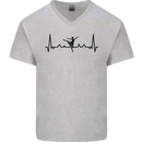 Ballet Dancer ECG Dancing Ballerina Pulse Mens V-Neck Cotton T-Shirt Sports Grey