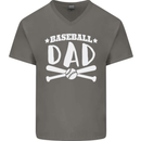 Baseball Dad Funny Fathers Day Mens V-Neck Cotton T-Shirt Charcoal