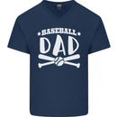 Baseball Dad Funny Fathers Day Mens V-Neck Cotton T-Shirt Navy Blue