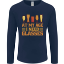 Beer Glasses Funny Alcohol Old Age Mens Long Sleeve T-Shirt Navy Blue