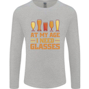 Beer Glasses Funny Alcohol Old Age Mens Long Sleeve T-Shirt Sports Grey