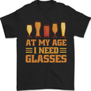 Beer Glasses Funny Alcohol Old Age Mens T-Shirt 100% Cotton Black