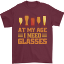 Beer Glasses Funny Alcohol Old Age Mens T-Shirt 100% Cotton Maroon