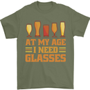 Beer Glasses Funny Alcohol Old Age Mens T-Shirt 100% Cotton Military Green