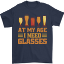 Beer Glasses Funny Alcohol Old Age Mens T-Shirt 100% Cotton Navy Blue