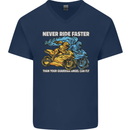 Bike Safety Motorbike Biker Motorcycle Mens V-Neck Cotton T-Shirt Navy Blue