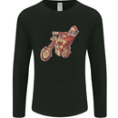 Biker Santa Christmas Motorcycle Chopper Skull Mens Long Sleeve T-Shirt Black