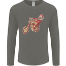 Biker Santa Christmas Motorcycle Chopper Skull Mens Long Sleeve T-Shirt Charcoal