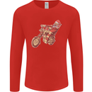 Biker Santa Christmas Motorcycle Chopper Skull Mens Long Sleeve T-Shirt Red