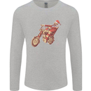Biker Santa Christmas Motorcycle Chopper Skull Mens Long Sleeve T-Shirt Sports Grey