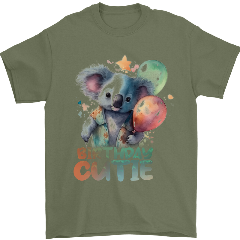 Birthday Cutie Koala 3rd 4th 5th 6th 7th 8th Mens T-Shirt 100% Cotton Military Green