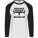Behind Bars That's How I Roll Cycling Mens L/S Baseball T-Shirt White/Black