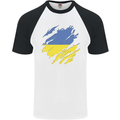 Torn Ukraine Flag Ukrainian Day Football Mens S/S Baseball T-Shirt White/Black