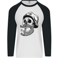 Old Sailor Skull Sailing Captain Mens L/S Baseball T-Shirt White/Black
