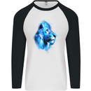 Watercolour Lion Mens L/S Baseball T-Shirt White/Black