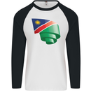 Curled Namibia Flag Namibian Day Football Mens L/S Baseball T-Shirt White/Black