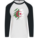 Torn Algeria Flag Algerian Day Football Mens L/S Baseball T-Shirt White/Black